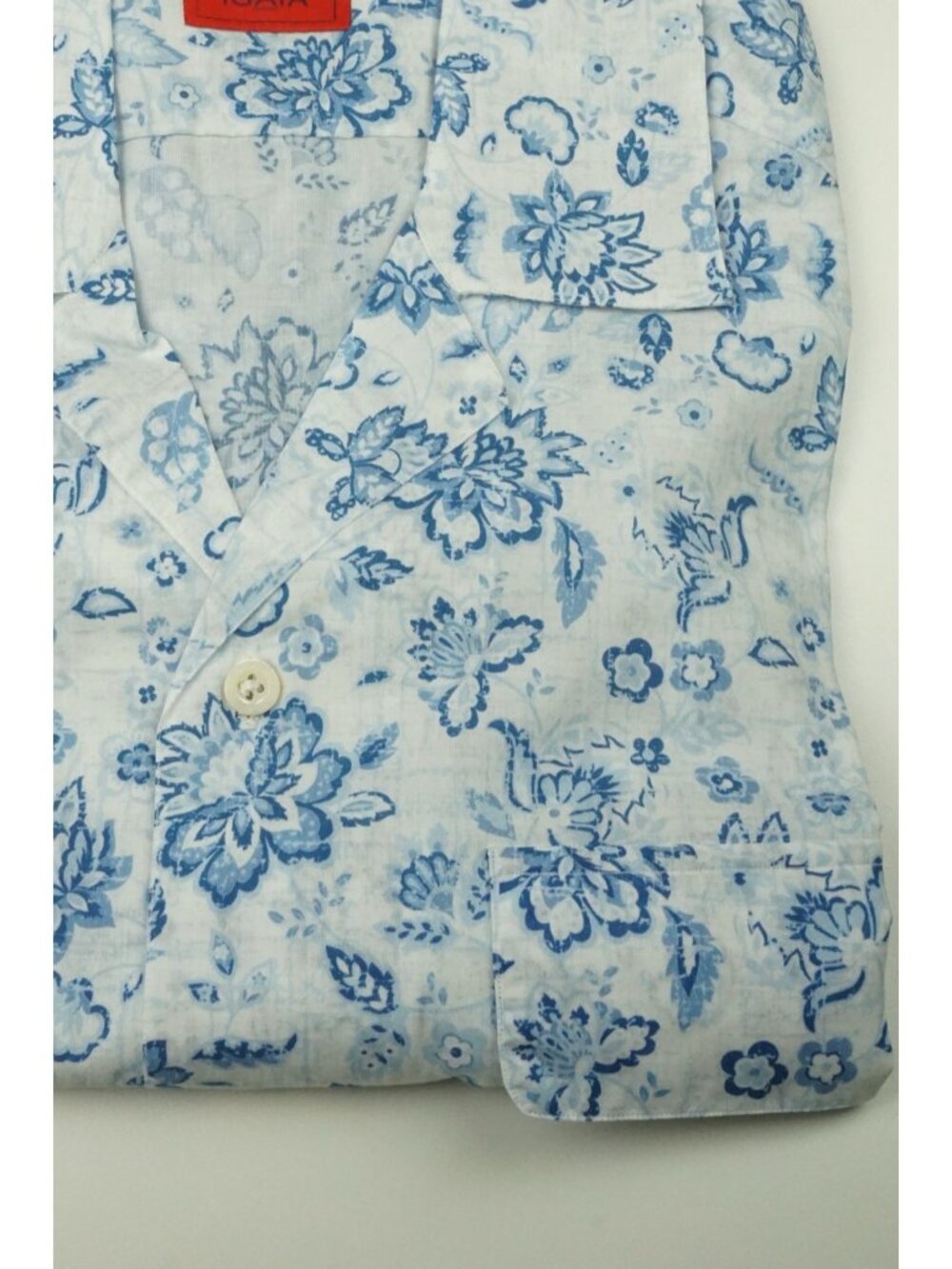 Isaia White Cobalt Floral Pocketed Long Sleeve Cotton Shirt 15.5/39 NEW - Picture 2 of 6
